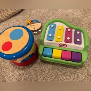 Little Tikes Piano, Hape Baby Drum and Hape Tiny Wooden Tambourine